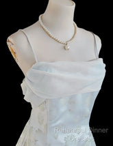 Gentle Blue A-Line Spaghetti Strap Satin Chiffon Long Semi Formal Prom Dress Birthday Dress Graduation Semi Formal Prom Dress